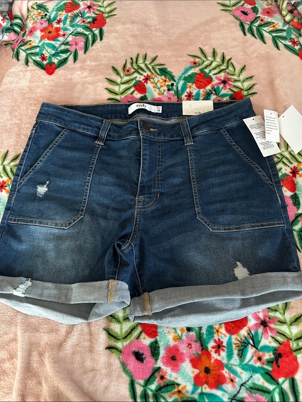 Redy Women's Dark Blue Rolled Cuff Denim Shorts